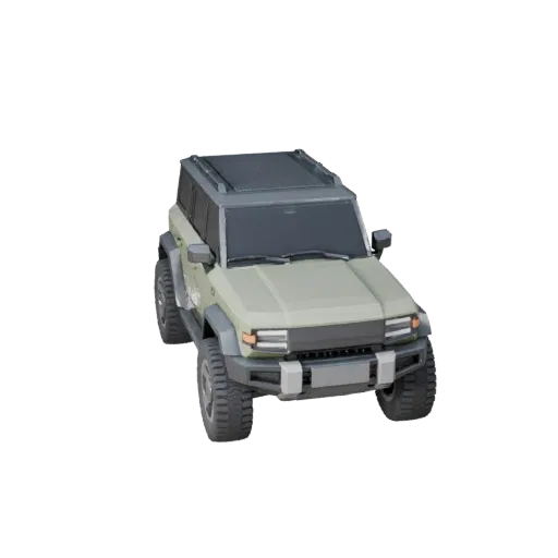 Низкополигональная 3D-модель электромобиля SUV, вид с трех четвертей в игровом окне, низкополигональный актив транспортного с