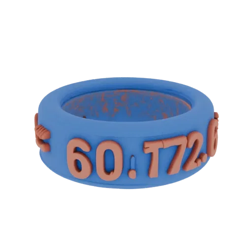 3D модель переходного кольца синего цвета с рельефными цифрами 60.1 и 72.6 на внешней стороне.