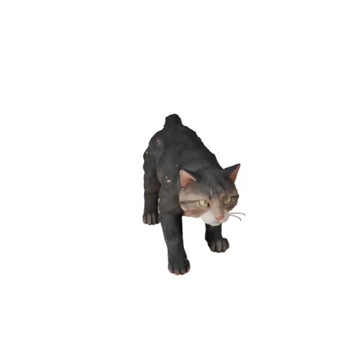 Низкополигональная 3D-модель сибирской кошки, вид сбоку в игровой камере, низкополигональная модель животного с сужением челю