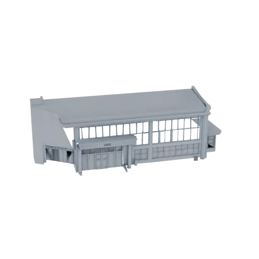 3D модель современного здания с большими панорамными окнами, вид сбоку