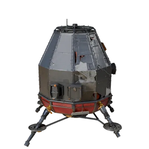 Готовая к игре 3D-модель Lunar Lander, вид в три четверти в студии, готовый к производству транспортный объект с силуэтом мис