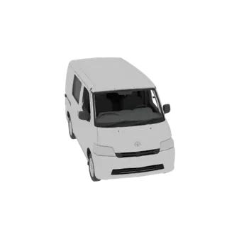 Вид сверху на белую 3D модель фургона Toyota на белом фоне.