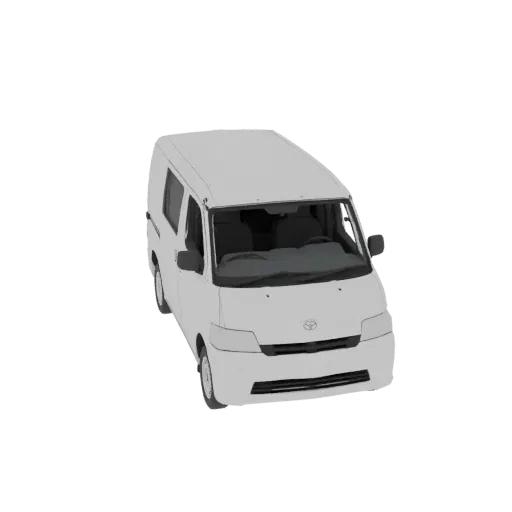 Вид сверху на белую 3D модель фургона Toyota на белом фоне.