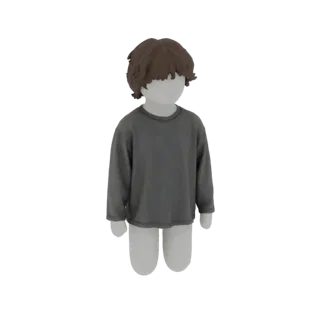 3D модель детской футболки с длинным рукавом, серая, на безголовом манекене на белом фоне.