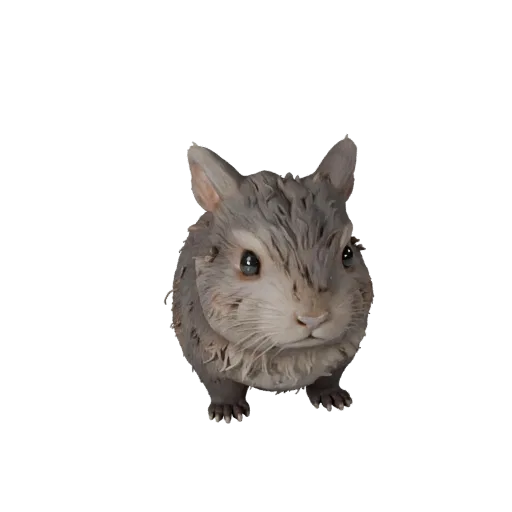 3D модель шиншиллы, вид сбоку игровой камеры, готовый для Unity ассет животного с детализацией поверхности, ритмом тела, форм