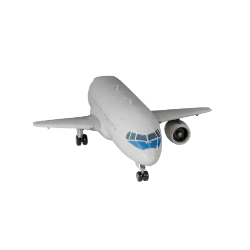 3D-модель коммерческого авиалайнера, вид из игрового окна с трех четвертей, готовый для Unity ресурс транспортного средства с