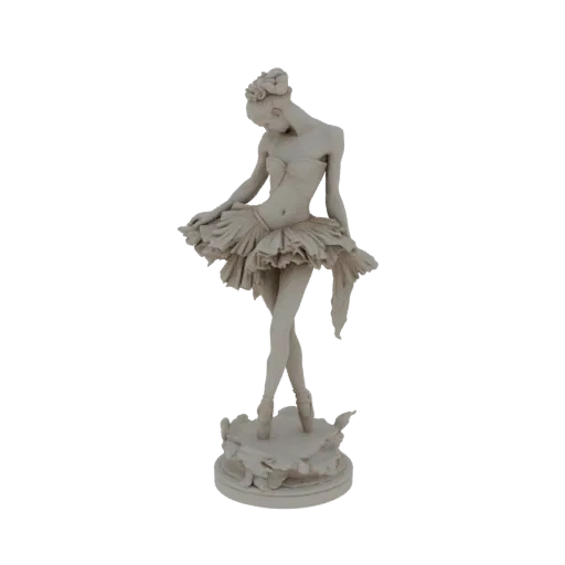 3D модель балерины светло-бежевого цвета, запечатленная в движении на декоративном основании.