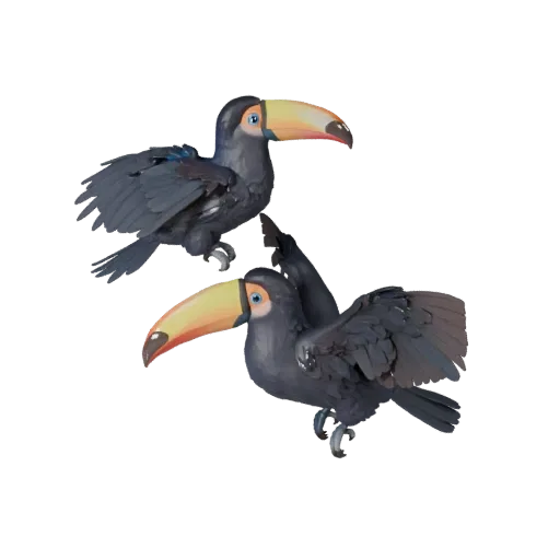3D модель тукана, вид сбоку, рендер дикой природы, готовый для Blender ассет животного с детализацией веера хвоста, контрасто