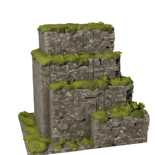 Модульная 3D-модель "Выступ мшистого камня", изометрический вид модульного набора, показывающий слоистый камень, скальные пов