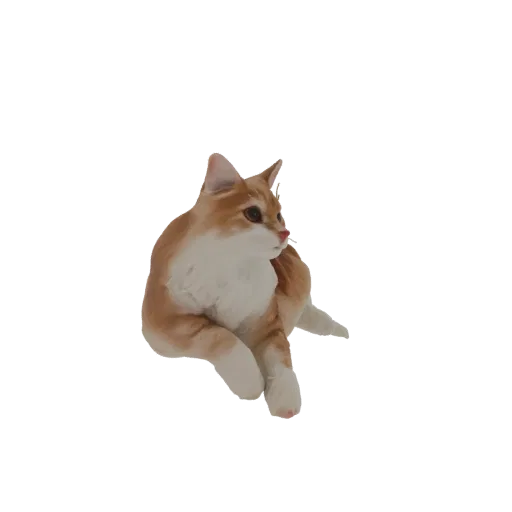 3D модель рыжего кота лежит, смотрит в сторону с внимательными глазами и детализированной текстурой шерсти.