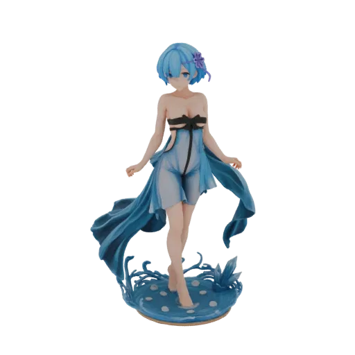 3D модель Рем из Re:Zero в голубом летнем платье на подставке на водную тематику.
