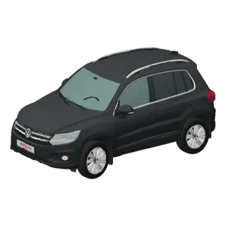 3D рендер темно-серого Volkswagen Tiguan SUV, припаркованного на текстурированной серой поверхности, вид с немного приподнято