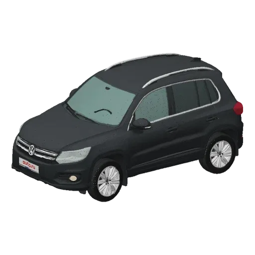 3D рендер темно-серого Volkswagen Tiguan SUV, припаркованного на текстурированной серой поверхности, вид с немного приподнято