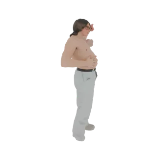 3D модель мужчины в очках, в заправленной рубашке и светлых брюках, смотрящего в сторону.