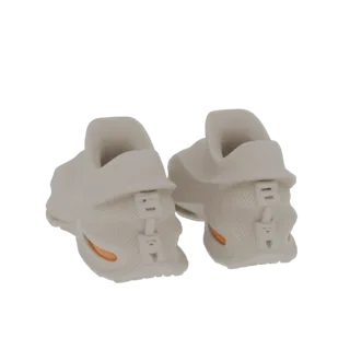 Вид сзади 3D модели кроссовок off-white chunky slip-on с оранжевыми акцентами на подошве.