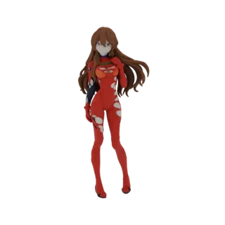 3D-модель Аски Лэнгли Сорью из Neon Genesis Evangelion в красном боевом костюме, стоящая в нейтральной позе.