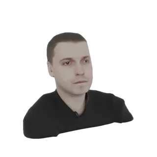 3D модель молодого человека с короткими каштановыми волосами, в черной футболке, смотрящего немного в сторону.