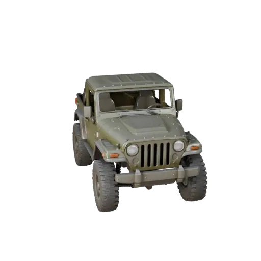 Готовый к игре 3D-модель военного джипа, трехчетвертной студийный вид, готовый к производству транспортный актив с броневой м