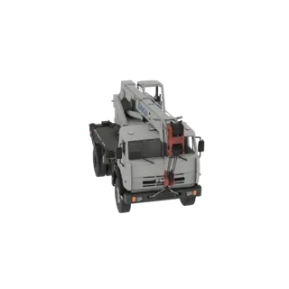 3D модель мобильного автокрана KS-35719, показанная с немного приподнятой передне-правой перспективы на белом фоне.