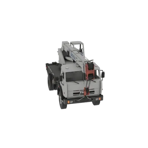 3D модель мобильного автокрана KS-35719, показанная с немного приподнятой передне-правой перспективы на белом фоне.