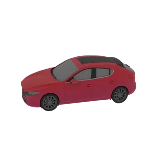 3D модель красного хэтчбека с люком, вид с трехчетвертной перспективы на белом фоне.