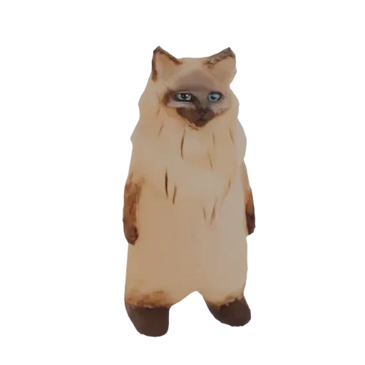 3D модель фигурки сиамской кошки, стоящей прямо с голубыми глазами и характерным окрасом.