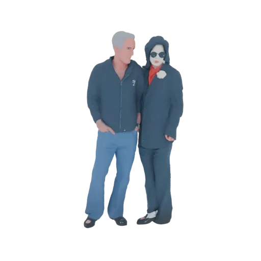 3D-модель Майкла Джексона и Эммануэля Макрона стоят рядом, изображенные как стилизованные фигурки.