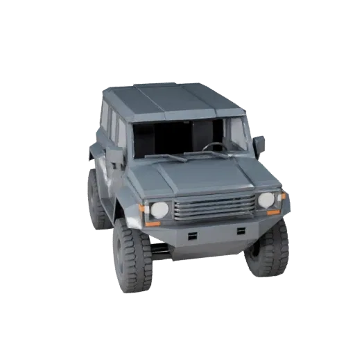 Низкополигональная 3D модель внедорожника SUV, трехчетвертной вид в игровом окне, низкополигональный игровой ресурс с приподн