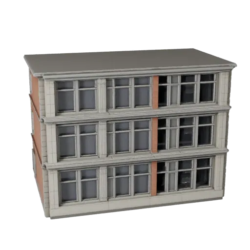 Модульный фасад уличного комплекта, печатная STL 3D модель, изометрический вид, показывающий материалы модульного строительно