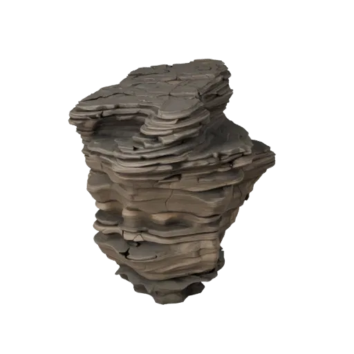 Стилизованная 3D модель столовой скалы, стилизованный изометрический рендер окружения, показывающий слоистый камень, скальные