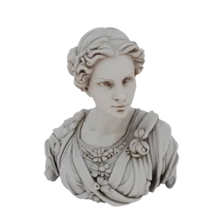 3D render of a classical woman's bust with braided hair and floral details, presented on a white background.