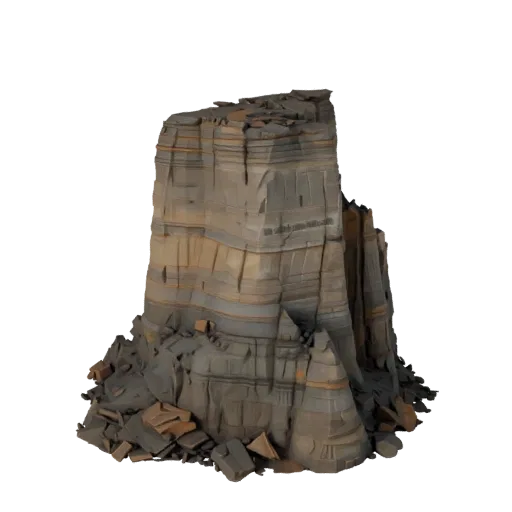 Высокополигональная 3D-модель колонн каньона, кинематографический рендер крупным планом, показывающий слоистый камень, гребни