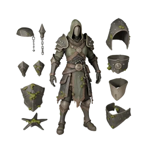 3D модель фэнтезийного бронированного NPC-воина, вид вьюпорта движка, готовый для Unreal Engine ассет со статичной позой; мод