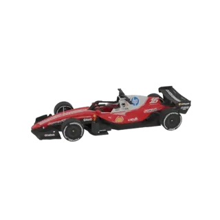 Вид сбоку на красно-белую 3D модель болида Ferrari SF26 Формулы 1 с номером 16 на заднем антикрыле.