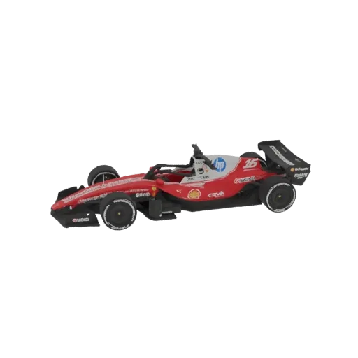 Вид сбоку на красно-белую 3D модель болида Ferrari SF26 Формулы 1 с номером 16 на заднем антикрыле.