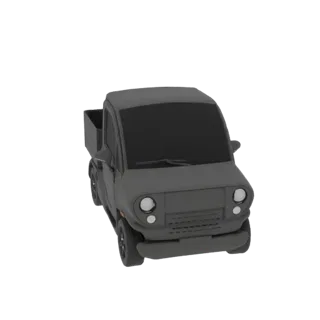 3D модель компактного темно-серого электрического грузового автомобиля в минималистичном дизайне, вид спереди под углом три ч