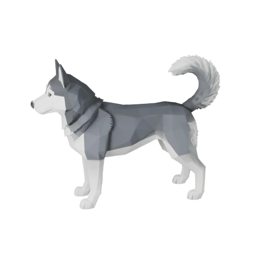 Низкополигональная 3D модель собаки породы сибирский хаски - игровой ресурс Unity с FBX