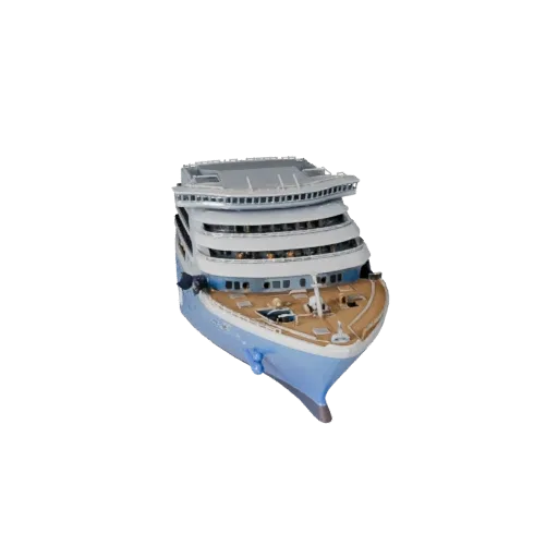 Высокополигональная 3D-модель круизного лайнера, студийный вид крупным планом, высокополигональный актив транспортного средст