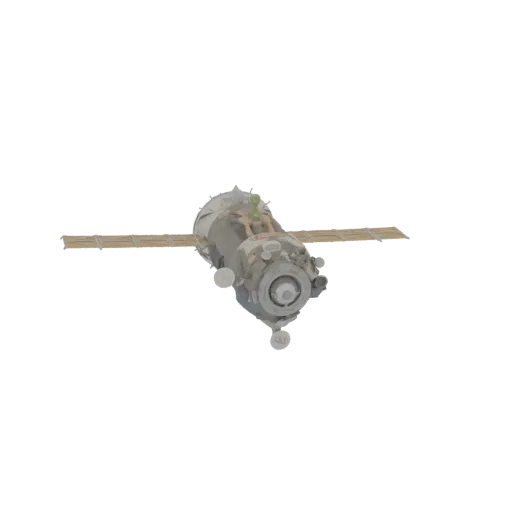 3D модель космического корабля Союз ТМА-19, российского пилотируемого корабля с солнечными панелями, на белом фоне.