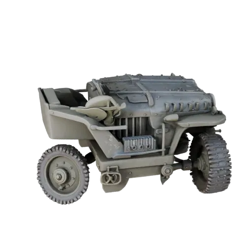 Высокополигональная 3D-модель военного джипа времен Второй мировой войны, крупный план студийного вида, высокополигональный т