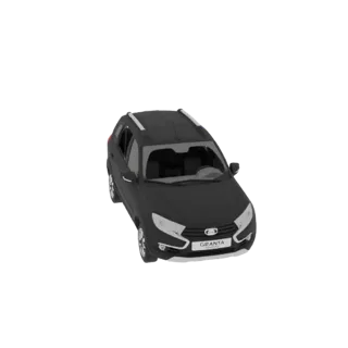 3D-рендер черного внедорожника Lada Granta Cross SUV, вид с немного приподнятого передне-правого угла на белом фоне.