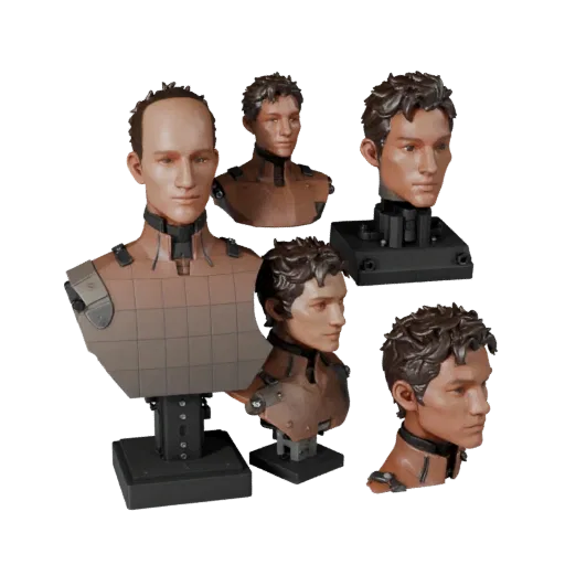 Предварительный просмотр модульного комплекта 3D-модели бюста робота для портретов, показывающий плоскости лица, вид сверху д