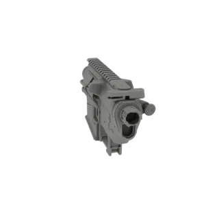 3D model of an AR-15 upper receiver with a Picatinny rail, shown from a front-angled perspective against a white background.