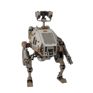 Высокополигональная 3D-модель Сборщика образцов Prospector, крупный план студийного рендера, показывающий пыльные колеса, пол