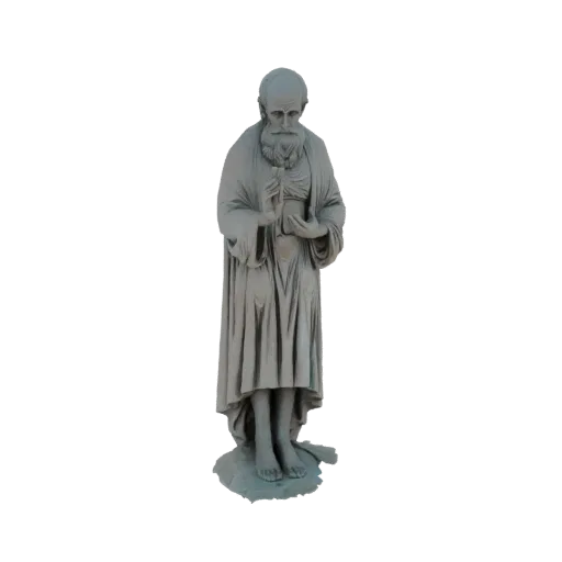 3D модель статуи древнего мудреца с длинной бородой, в одеянии, держащего раскрытую книгу, стоящего на текстурированном основ