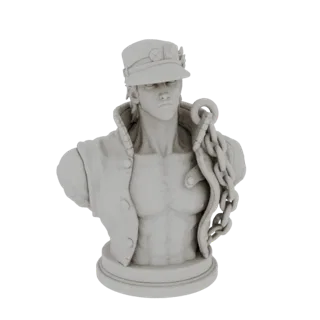 3D-модель бюста Джотаро Куджо из JoJo's Bizarre Adventure, изображенного со стоическим выражением лица, культовой шляпой и ку