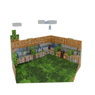 3D модель PvP арены в стиле Рая из Minecraft с трибунами и зеленым полем