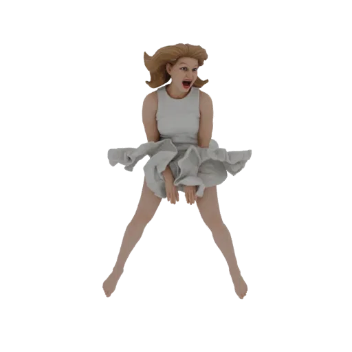 3D модель Мэрилин Монро в ее культовом белом платье из фильма "Семь лет зуда", с развевающимся вокруг нее платьем.