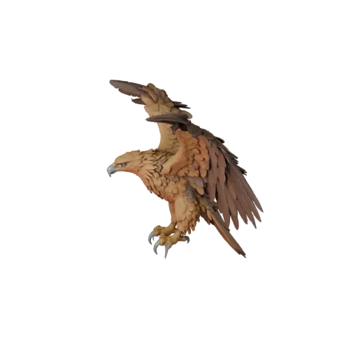 3D модель Золотого орла, вид сбоку игровой камеры, готовый для Unity ассет животного с направлением перьев, логикой складыван