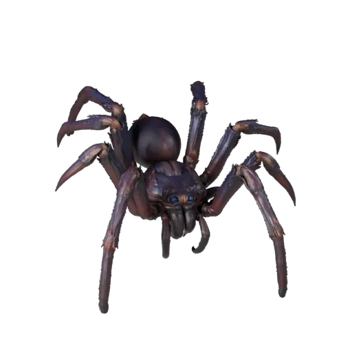 3D модель Гигантского паука, вид сбоку игровой камеры, готовый для Unity ассет животного с магическими переходами поверхносте